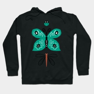 Butterfly Ladybug Dragonfly Pattern Design Green Orange Hoodie